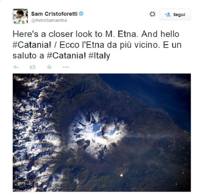 La Sicilia innevata incanta anche la prima astronauta italiana