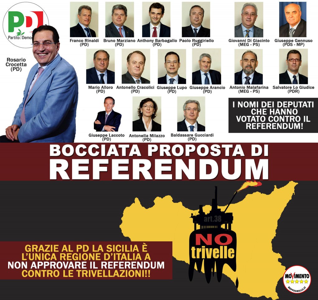Ars, il Pd e Crocetta votano a favore delle trivelle. M5S: “Sicilia svenduta”