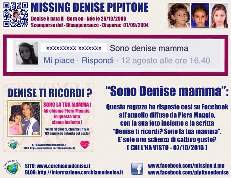 “Sono io Denise Pipitone, mamma”: il messaggio choc a Piera Maggio