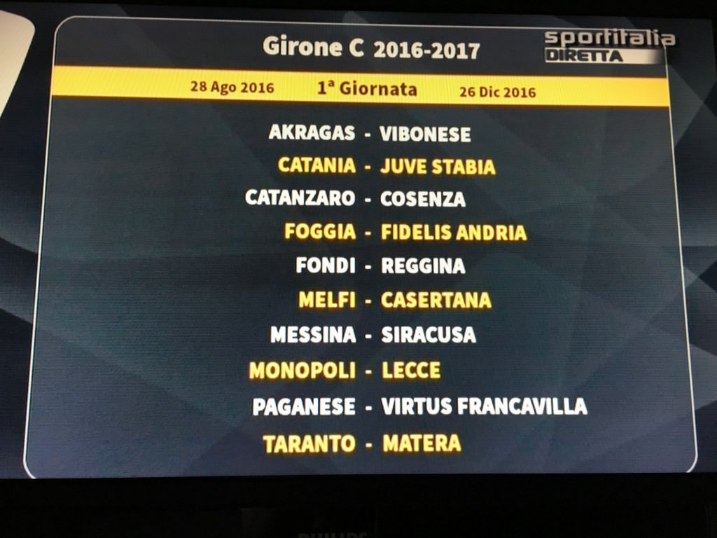 Catania, sorteggiato il calendario: ecco tutte le 19 giornate