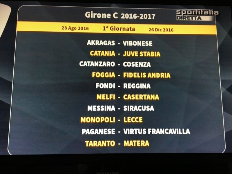 Catania, sorteggiato il calendario: ecco tutte le 19 giornate