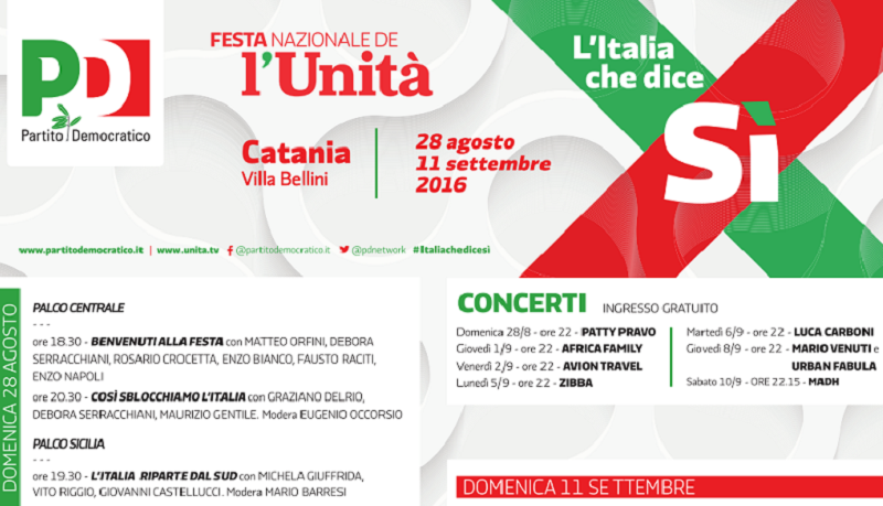 Campagna per il “Sì” al referendum: al via a Catania la “Festa nazionale dell’Unità”