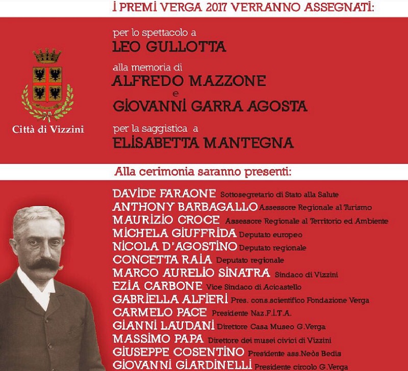 Domani a Vizzini il Premio Verga Domani a Vizzini il Premio Verga