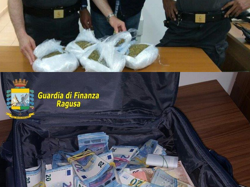 Oltre 6 chili di marijuana e 200 mila euro diretti a Malta: la Finanza non perdona Oltre 6 chili di marijuana e 200 mila euro diretti a Malta: la Finanza non perdona