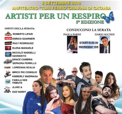 All’anfiteatro “Turi Ferro” la quinta edizione di “Artisti per un respiro”