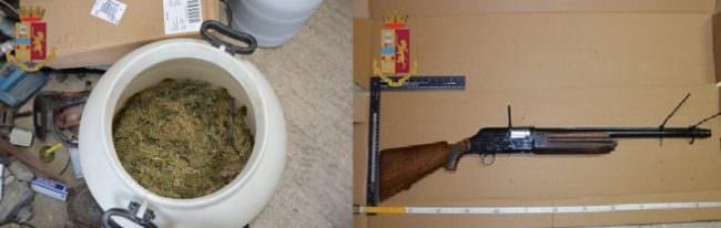 Irruzione in casa in campagna: oltre 5 chili di “maria” e un fucile con munizioni
