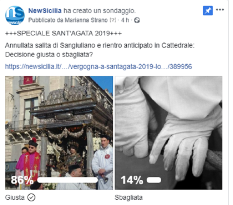 Festa Sant’Agata 2019, per l’86% dei cittadini la scelta del Capo Vara è stata “giusta” e “saggia”