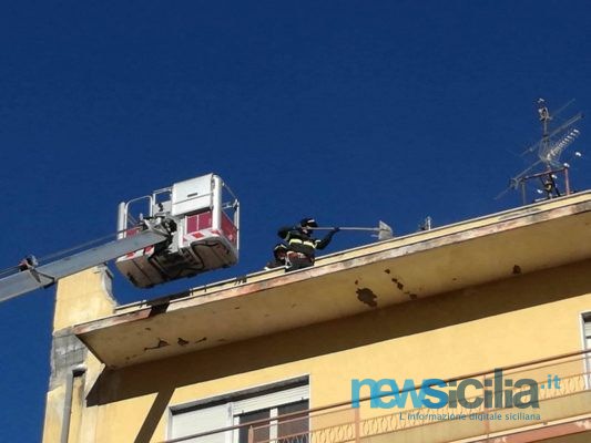 “Piovono” calcinacci in via V. Giuffrida, intervengono pompieri e vigili urbani: viabilità deviata
