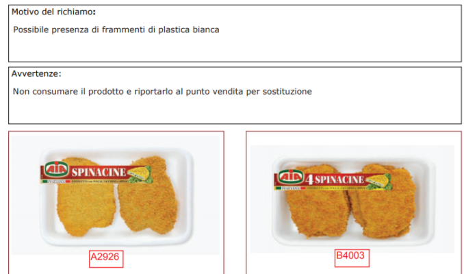 “Non consumare il prodotto”, Spinacine Aia ritirate dal mercato: possibili tracce di plastica