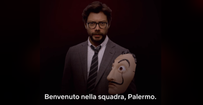 “Benvenuto in squadra, Palermo”. Il Professore de “La Casa di Carta” ufficializza la new entry ma la Sicilia non c’entra