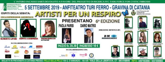 “Artisti per un respiro”: comici, cantanti e artisti a Gravina di Catania per la ricerca sulla fibrosi cistica
