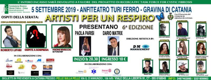 “Artisti per un respiro”: comici, cantanti e artisti a Gravina di Catania per la ricerca sulla fibrosi cistica