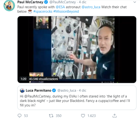 Luca Parmitano, conversazione dallo spazio con Paul McCartney: “Posso farti un caffè?”