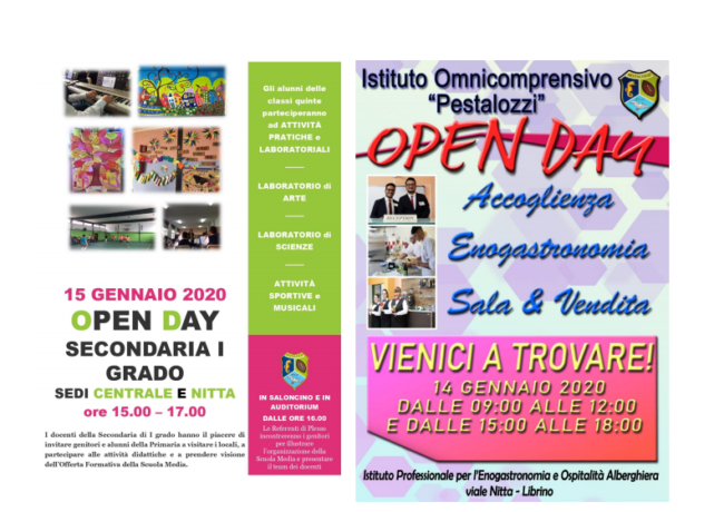 Catania, dal 13 al 16 gennaio 2020 gli Open Day della “Pestalozzi”: venite a scegliere il vostro futuro!
