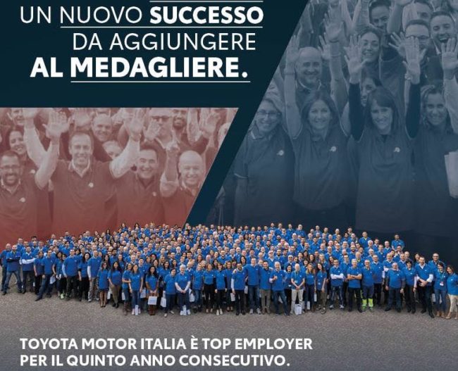 Toyota Italia e' Top Employer per il quinto anno consecutivo