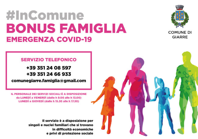 Covid-19, a Giarre arriva l’autodichiarazione per bonus famiglie: ecco il modello da scaricare