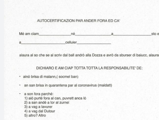 Coronavirus, autocertificazione in dialetto per sdrammatizzare