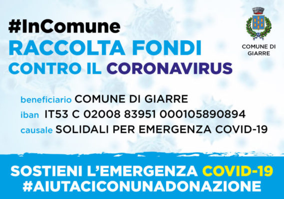Coronavirus, #aiutaciconunadonazione: raccolta fondi a Giarre – i DETTAGLI