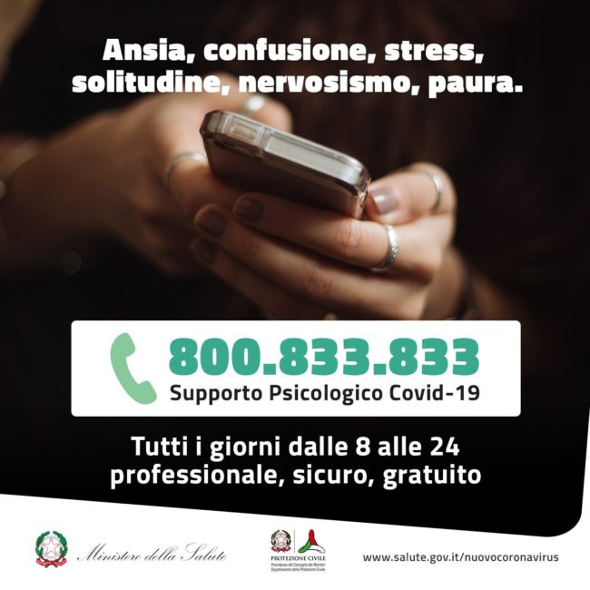 Supporto psicologico Covid-19: attivato numero gratuito del Ministero della Salute