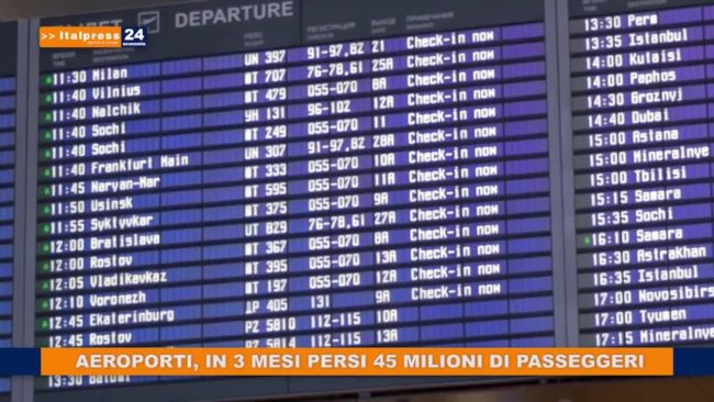 Aeroporti, in 3 mesi persi 45 milioni di passeggeri