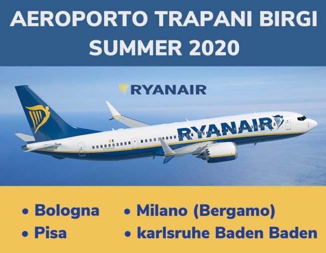 Ripresa dei collegamenti da e per l’aeroporto Vincenzo Florio di Trapani Birgi: Ryanair Summer 2020 – I DETTAGLI