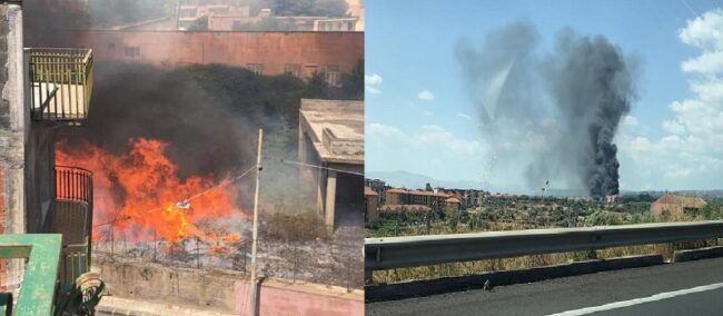 Duplice incendio nel Catanese: le fiamme hanno raggiunto anche alcune abitazioni vicine – FOTO