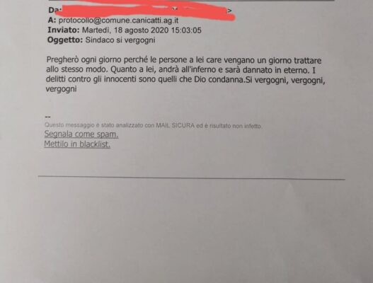 Pesanti intimidazioni al sindaco di Canicattì: “Andrà all’inferno e sarà dannato in eterno. Si vergogni”