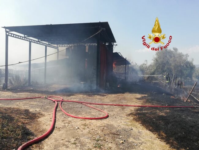 Fiamme in un fienile, scoppia incendio in azienda agricola del Catanese: vigili del fuoco in azione – FOTO