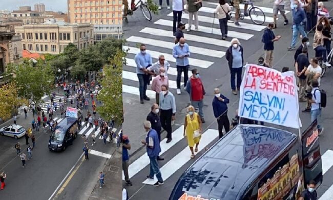 Catania, è iniziato il processo a Salvini: tensione in strada, urla e risse tra manifestanti. C’è chi prepara i pomodori – FOTO e VIDEO