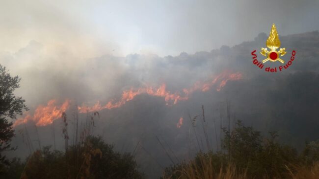 Vasto incendio minaccia abitazioni: in azione vigili del fuoco, Forestale e Protezione civile – FOTO
