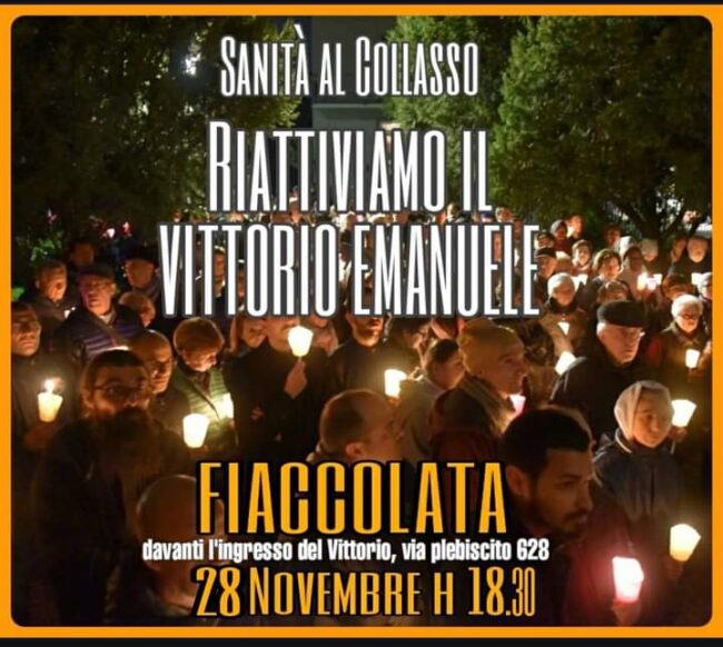 Fiaccolata riapertura ospedale Vittorio Emanuele, gli organizzatori: “4 ospedali dismessi in pochi anni”