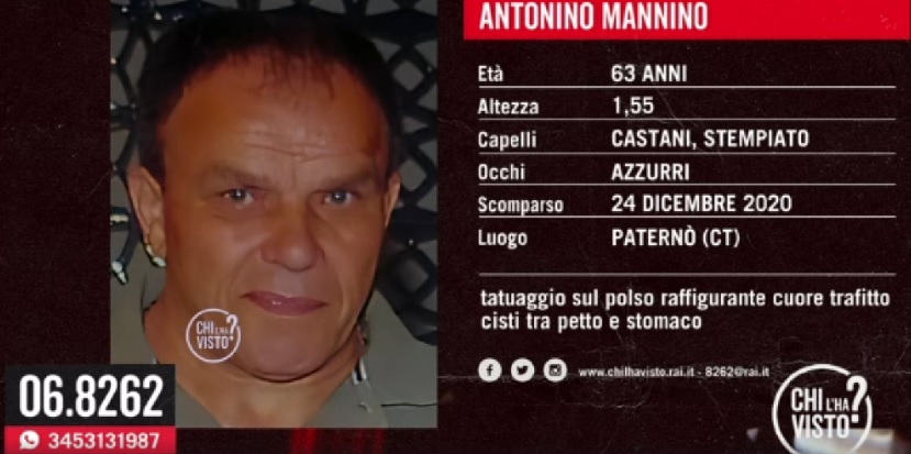 Paternò, si cerca ancora Antonino Mannino: l’appello a “Chi l’ha visto?” – VIDEO