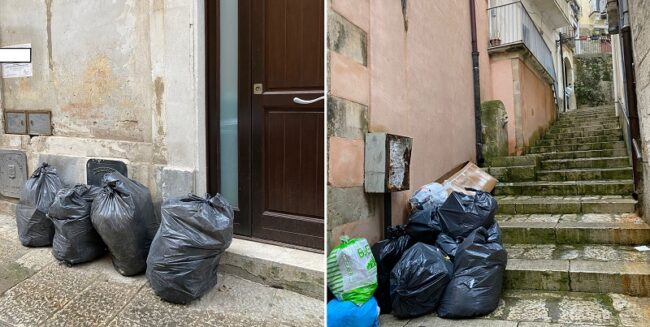Rifiuti indifferenziati non raccolti a Ragusa Ibla, quartiere storico diventa “immondezzaio a cielo aperto”