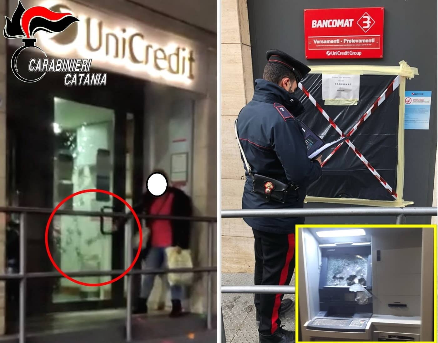 Scene da film nel Catanese, donna spacca vetrata Unicredit a colpi di martello: “disarmata” e arrestata