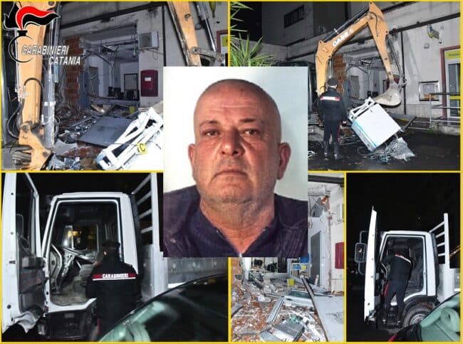 Catania, tentano un furto alle Poste con un’escavatore rubato poco prima: un arresto, si cercano i complici