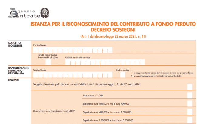 Decreto Sostegni, ecco il modulo in Pdf e le istruzioni per richiedere il contributo a fondo perduto