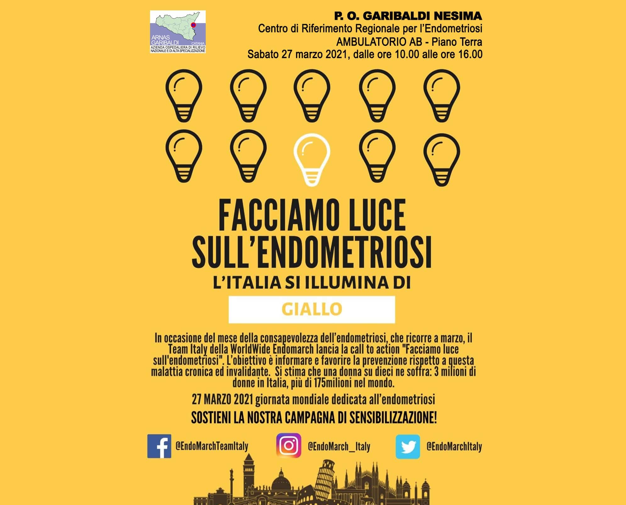 Giornata mondiale contro l’endometriosi, sabato luci gialle e visite gratuite all’ospedale Garibaldi di Catania