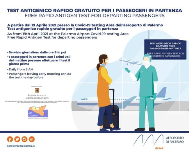 Coronavirus Sicilia, tamponi rapidi gratis all’aeroporto anche per chi parte: ecco come fare