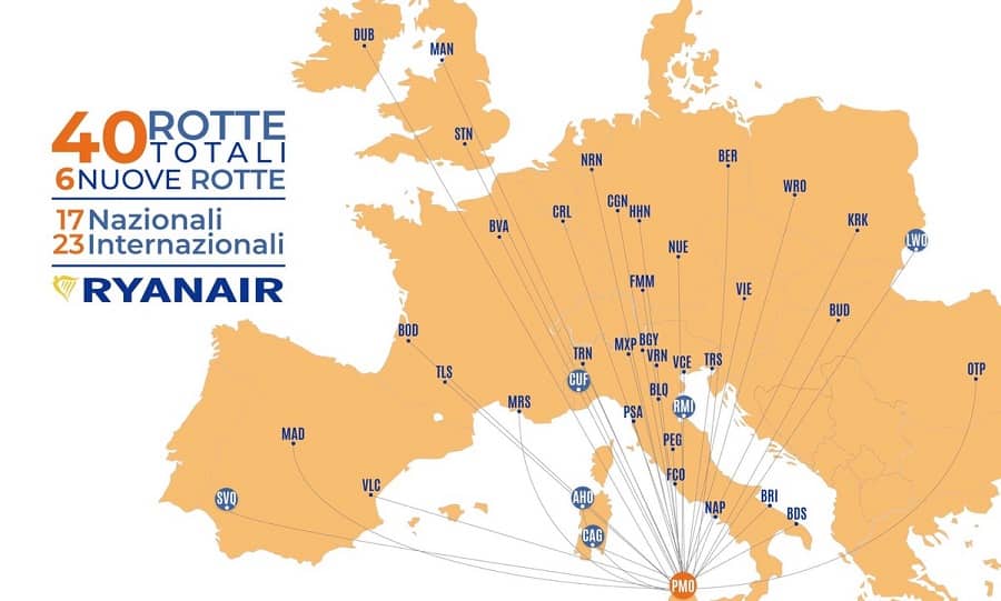 Palermo, Ryanair lancia il programma estivo con 200 voli alla settimana