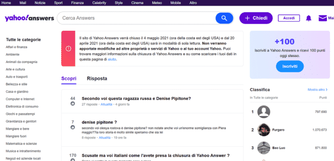 Addio a Yahoo Answers, la piattaforma spegne le luci il mese prossimo: verrà cancellato tutto l’archivio di domande e risposte