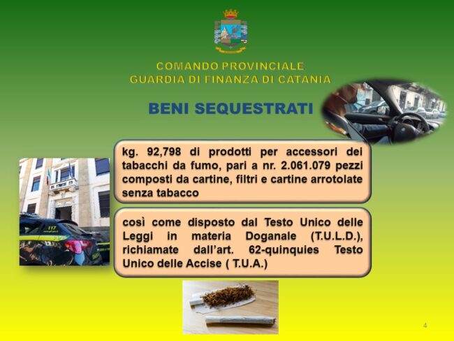 Misterbianco, contrabbando di prodotti da fumo: maxi sequestro di oltre 2milioni di filtri e cartine