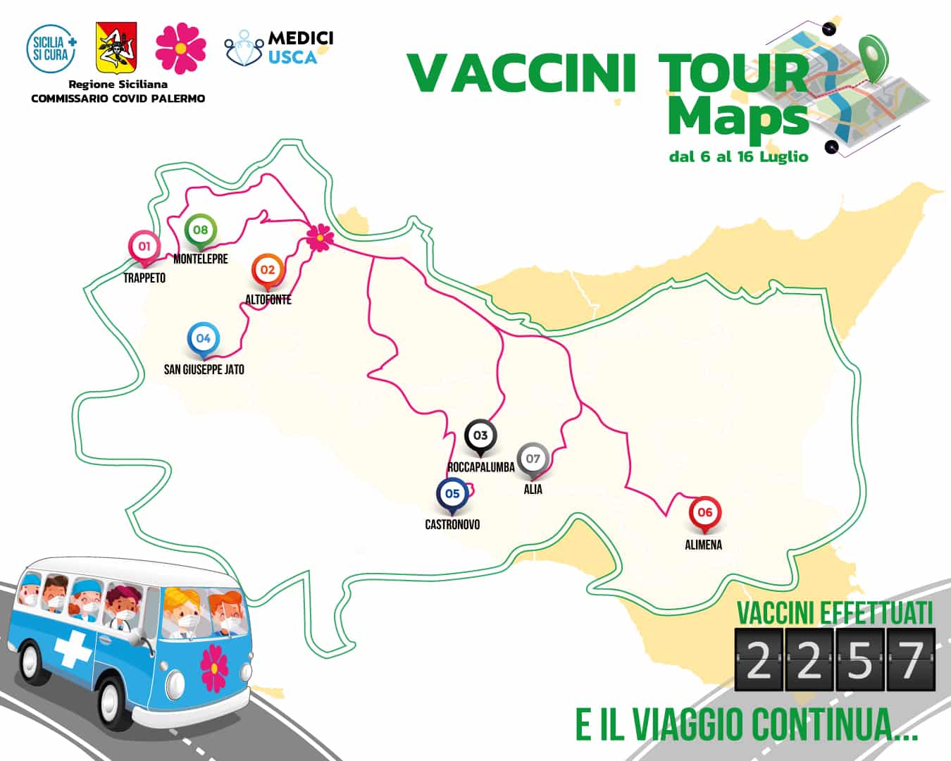 #VacciniTour, medici in viaggio per la provincia di Palermo per vaccinare: più di 2mila inoculazioni in 10 giorni