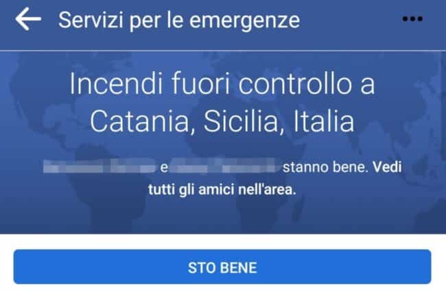 Incendi a Catania, su Facebook attivo il Safety Check: “State bene? Segnalatelo agli amici”