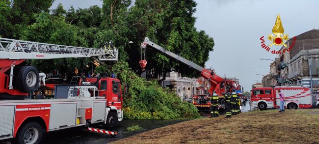 Tromba d’aria anche a Catania: tetti scoperchiati, auto in panne e alberi a terra: centinaia di interventi dei vigili del fuoco – FOTO