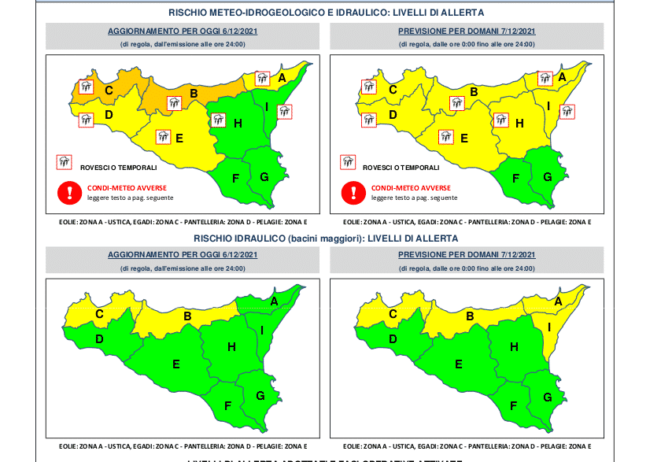 Meteo Sicilia domani, allerta gialla in buona parte dell’Isola: le previsioni per il 7 dicembre