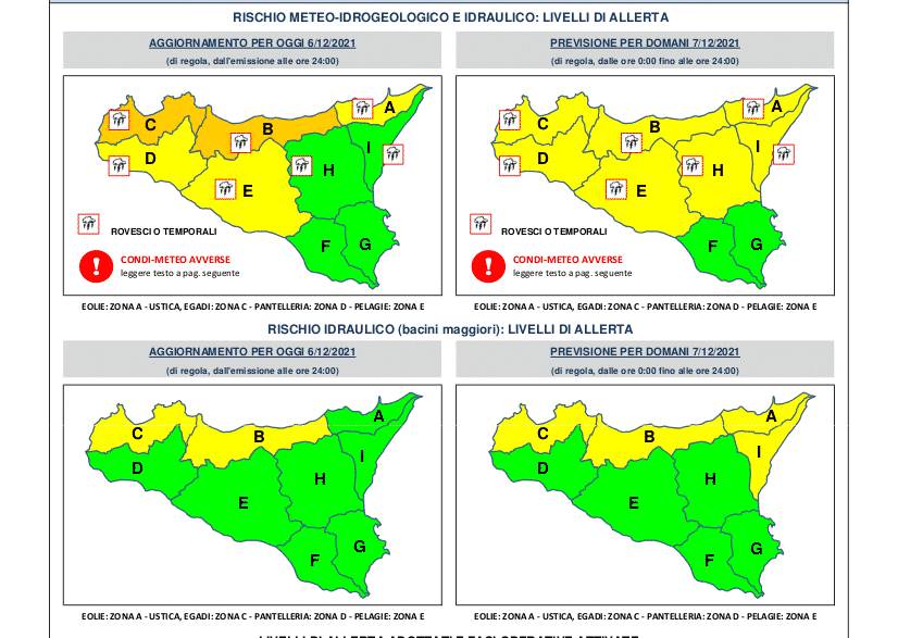 Meteo Sicilia domani, allerta gialla in buona parte dell’Isola: le previsioni per il 7 dicembre