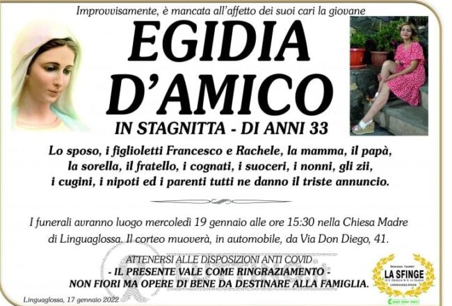 L’incidente e la tragedia, domani a Linguaglossa i funerali della maestra Gina D’Amico