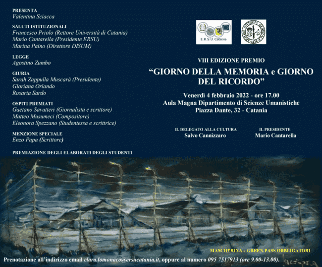 ERSU Catania, presentazione premio “Il giorno della memoria e del ricordo”