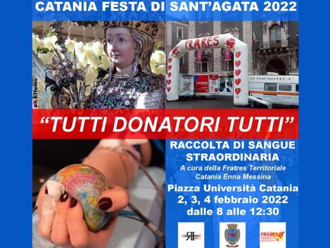 “Tutti donatori tutti”, a Catania raccolta straordinaria di sangue per la Festa di Sant’Agata 2022