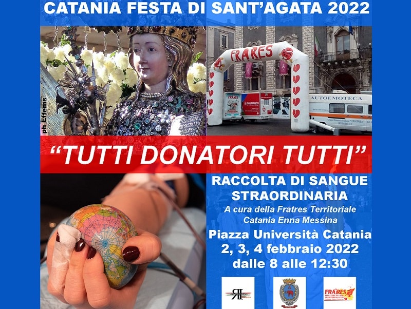 “Tutti donatori tutti”, a Catania raccolta straordinaria di sangue per la Festa di Sant’Agata 2022
